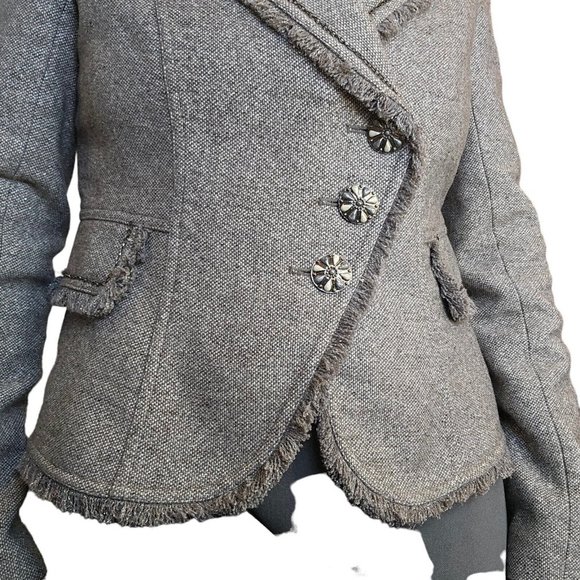 Y2K‎ Cache 6 8 Gray Silver Boucle Tweed Blazer Chain Detail Sparkle Business - Picture 3 of 13